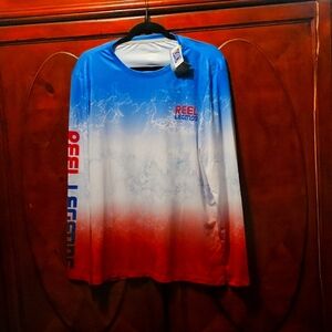 Reel Legends red white and blue long sleeve fishing shirt unisex